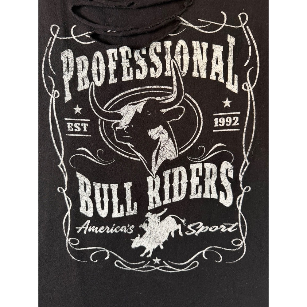 PBR Professional Bull Riders T-Shirt Black Slashed‎ Cutout Neckline Women's XL